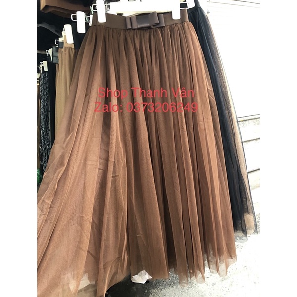 Chân váy xoè dáng dài chất von cạp đai nơ xinh xắn