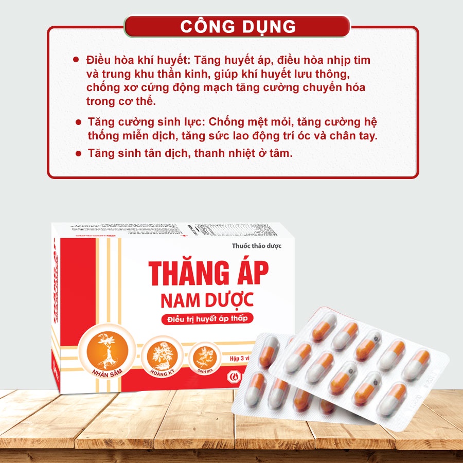 Viên uống Thăng Áp Nam Dược, thành phần thảo dược giúp điều hòa nhịp tim, tăng huyết áp, giảm mệt mỏi hộp 30 viên TA3