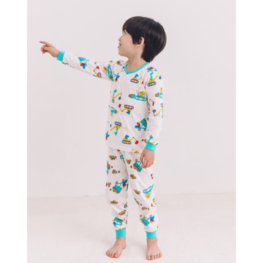 Bộ pijama dài tay bé trai Dino Car 100% Cotton – Olomimi Hàn Quốc