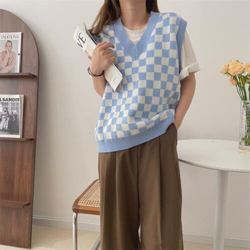 Áo gile nữ bàn cờ kẻ caro, Áo gile nữ phong cách hàn quốc siêu xinh - Miss girl