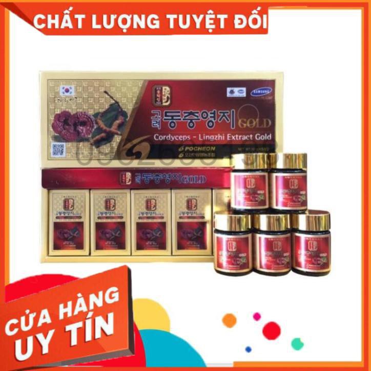 Cao Linh Chi Đông Trùng Hạ Thảo POCHEON Hàn Quốc hộp 5 lọ - 50g (Cordyceps-Lingzhi Extract Gold)