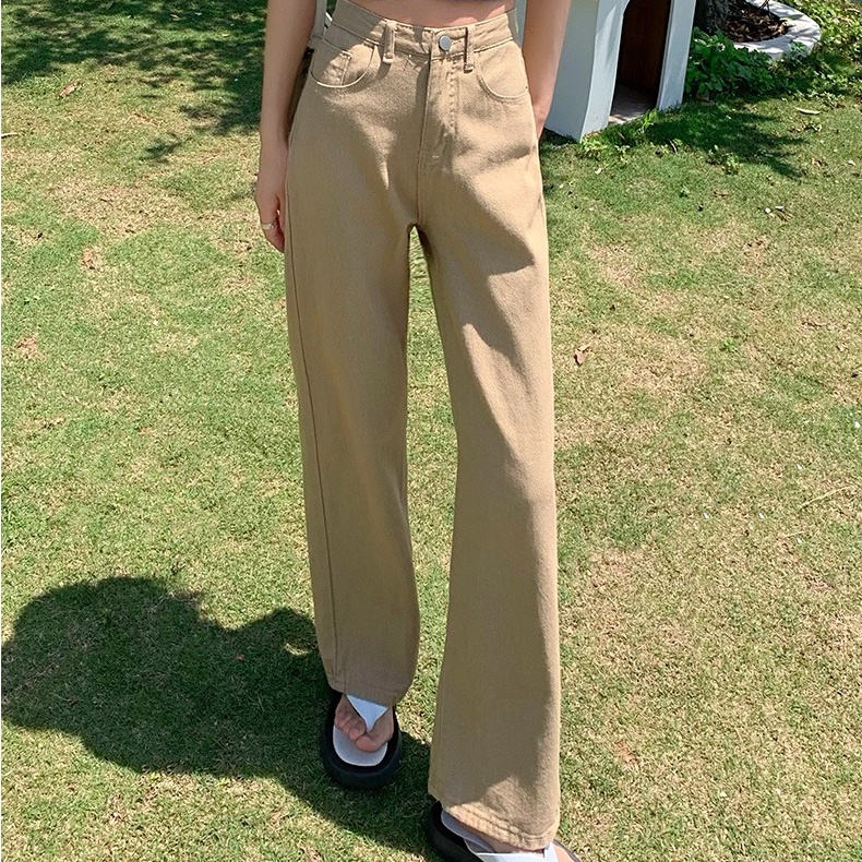 Quần jeans dài SUXI lưng cao ống rộng màu sắc đơn giản thời trang xuân hè cho nữ