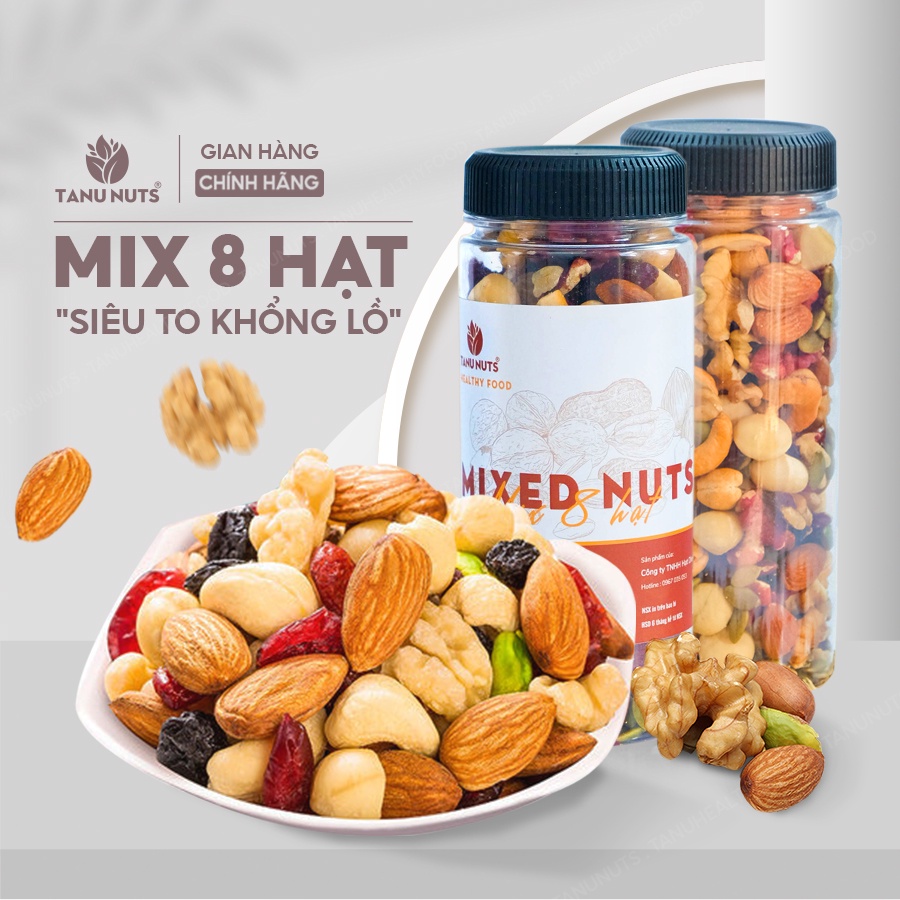 Hạt dinh dưỡng mix 8 loại TANU NUTS hũ 350g/500g, hạt ngũ cốc dinh dưỡng cho bà bầu, ăn kiêng, giảm cân