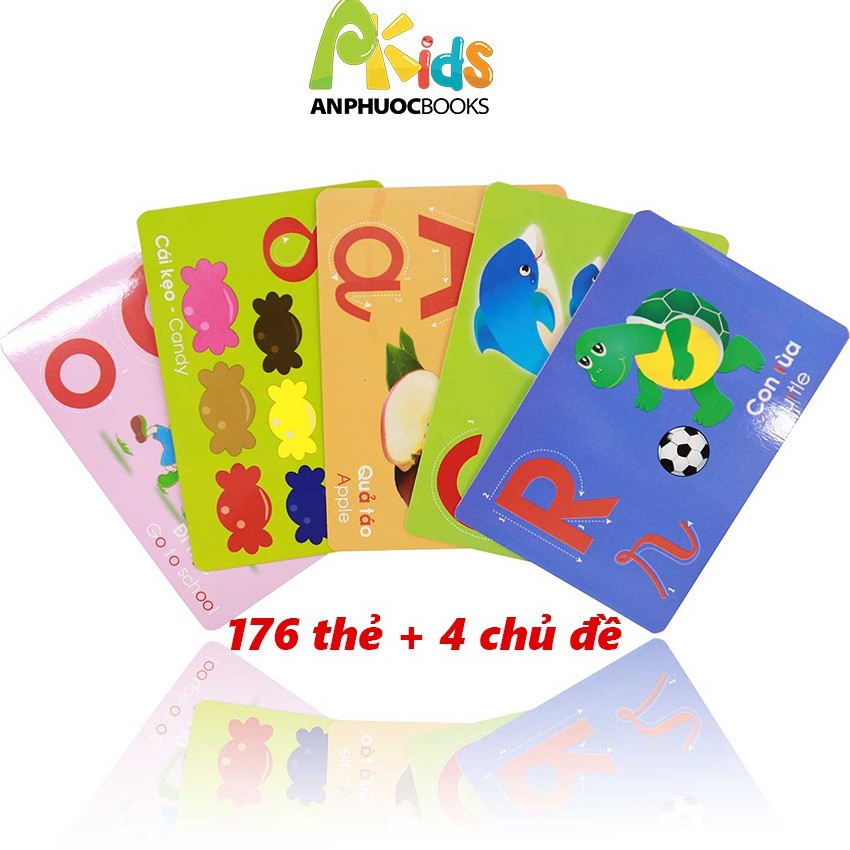 Sách - Bộ Thẻ Học Thông Minh 4 Chủ Đề, Thẻ In 2 Mặt, Kích Thước 10x15 cm, Song Ngữ Anh Việt, 176 Thẻ - An Phước