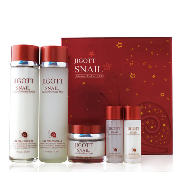 Tinh chất ốc sên lô hội dưỡng ẩm chăm sóc da JIGOTT snail Aloe Essence Moisture Green Tea Skin Care Set