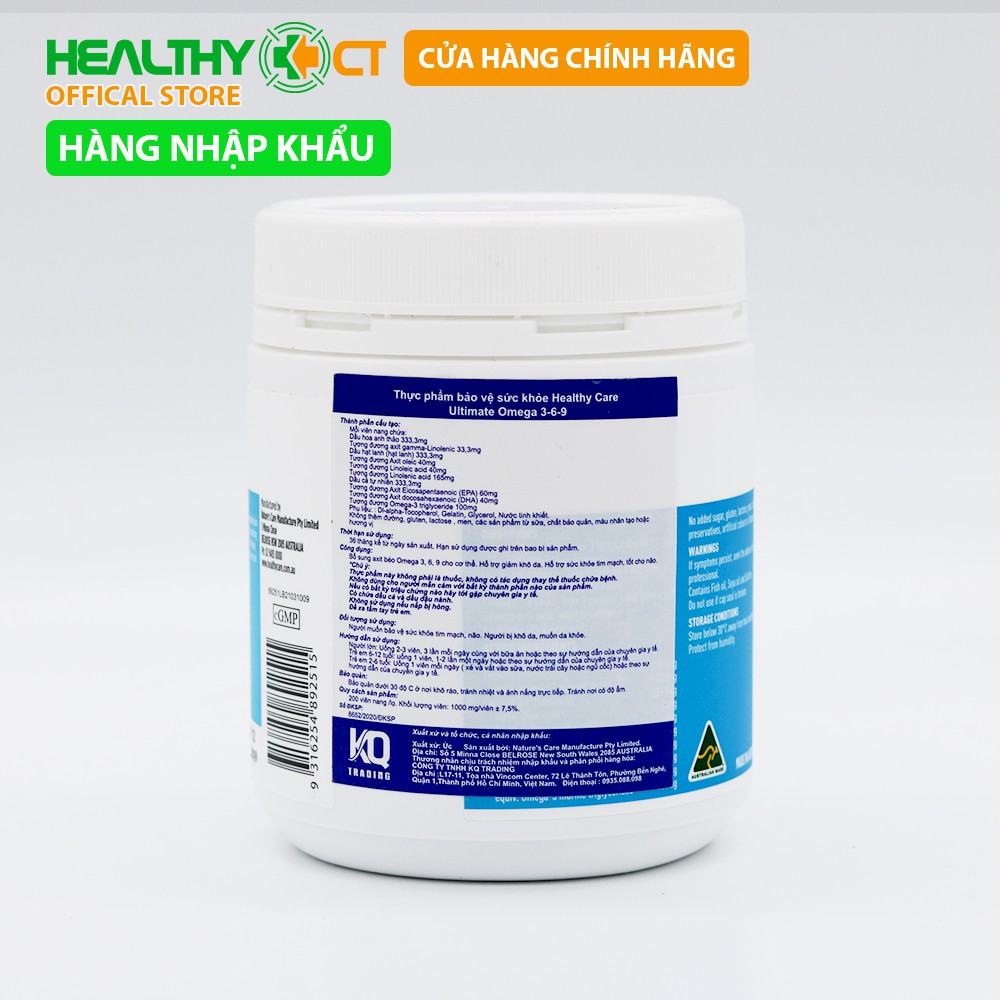 Viên Uống Healthy Care Ultimate Omega 3-6-9 Lọ 200 Viên