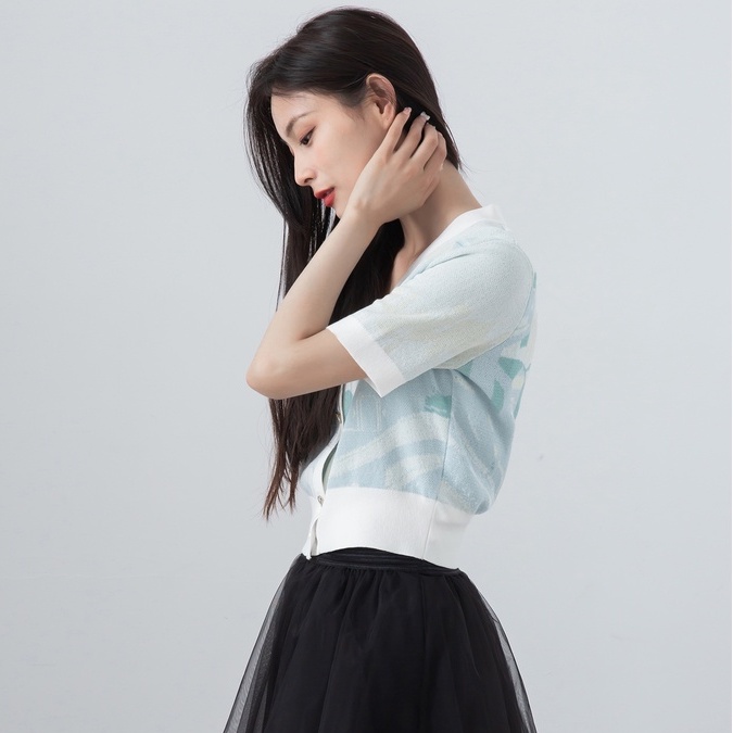 Áo cardigan ZHELIHANGFEI tay ngắn họa tiết thêu cao cấp thời trang