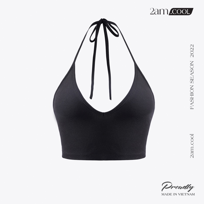 Áo Croptop Nữ Ôm Body Buộc Dây Cổ Nữ 2 Màu Trắng Đen Cotton 4 Chiều Phiên Bản Premium Chống Nhăn 2AM
