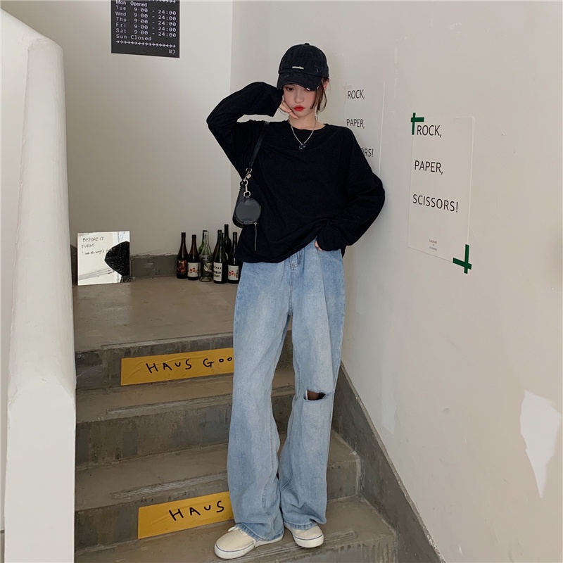 Áo thun SUXI tay dài dáng rộng in họa tiết mới thời trang cho nữ