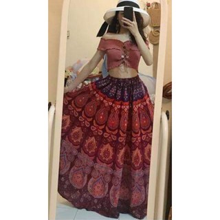 Set chân váy Ấn + áo croptop trắng