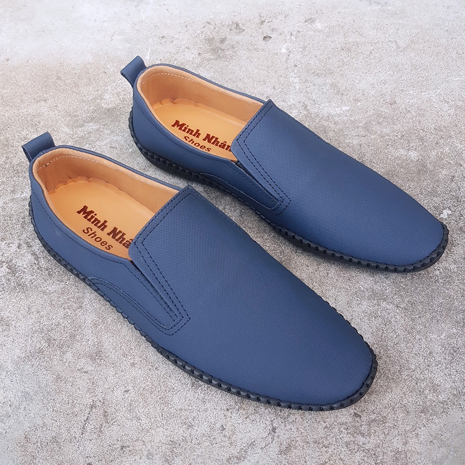 Giày lười nam da bò mẫu mới nhất 2022 giày xỏ nam đế bệt cho lái xe ô tô slip on đẹp độc đáo hàng hiệu giá rẻ S-11 xanh