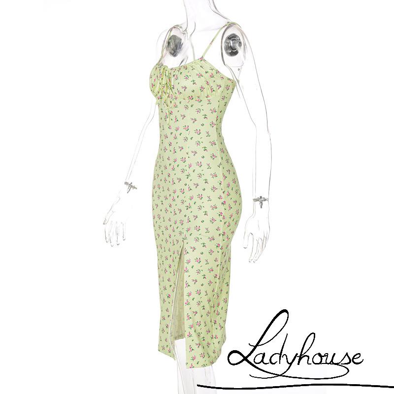 Đầm Hai Dây Cổ Chữ V Hở Lưng Dáng Ôm Họa Tiết Hoa Thời Trang Gợi Cảm Cho Nữ