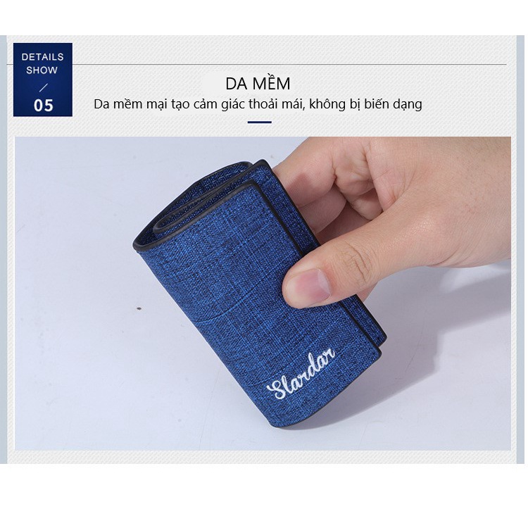 Ví nam cao cấp vải xước Sladar,  ví nam nhỏ gọn siêu mỏng nhẹ nhiều ngăn thẻ VSLD08