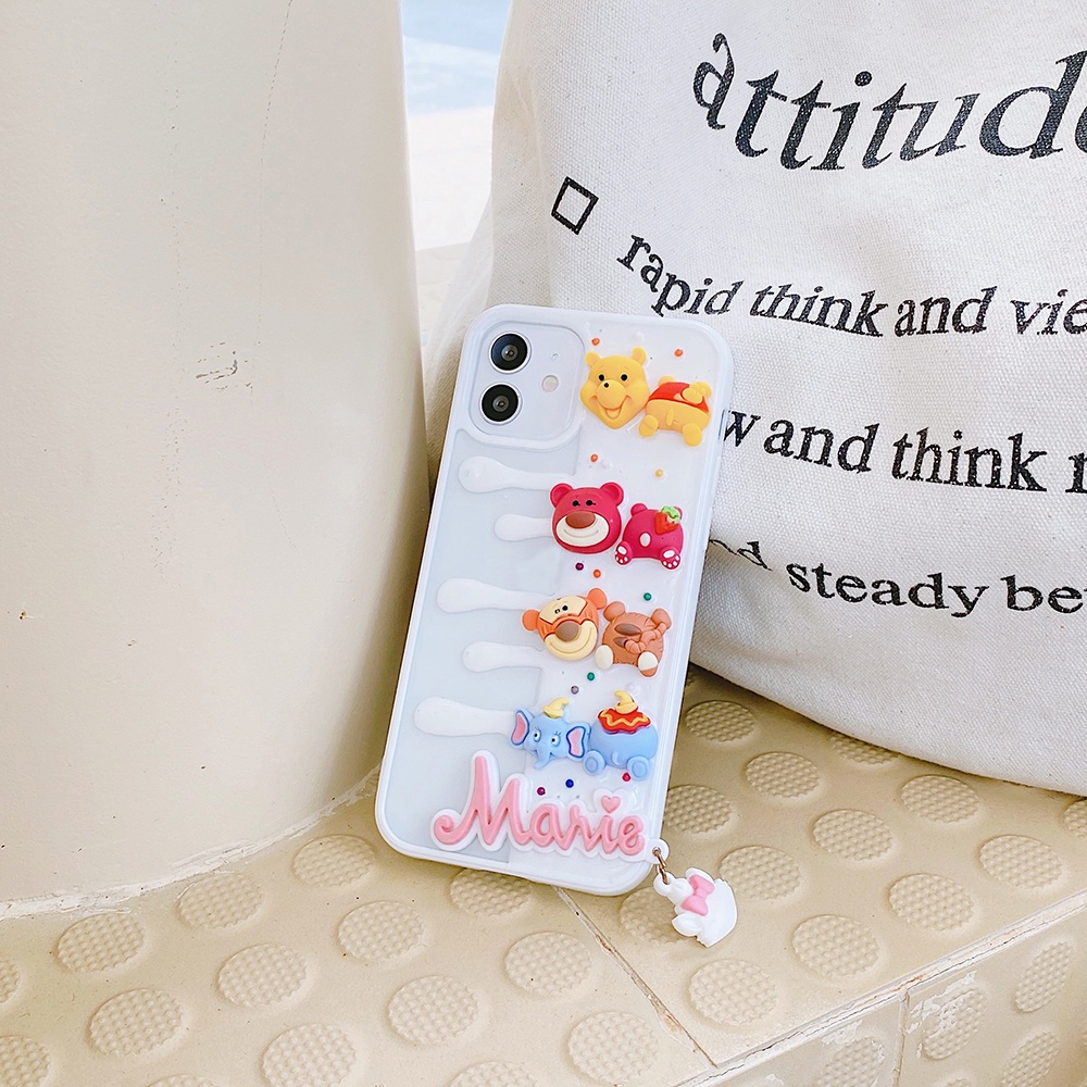 Ốp điện thoại TPU dẻo gắn mặt hình gấu Pooh 3D thích hợp cho iPhone 13 11 12 Pro Max Xs Max Xr 7 8 Plus