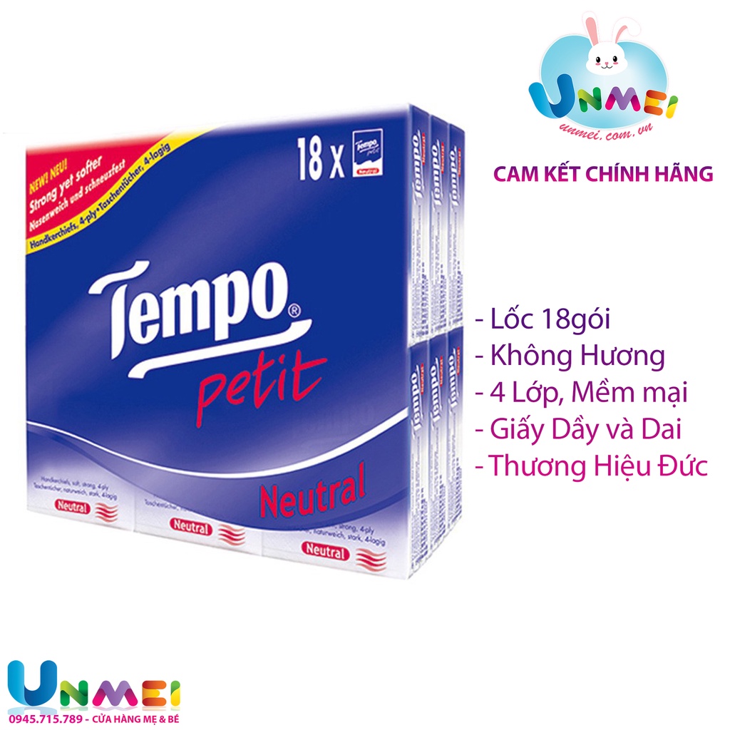 Tempo - Khăn Giấy Tempo 18 Gói - Khăn giấy bỏ túi Tempo Petit Cao Cấp  Mẹ và Bé Unmei