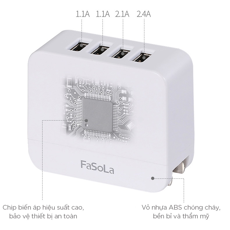 Bộ sạc USB nhiều chấu cắm đa dụng FASOLA (dùng đa quốc gia) FSLDZ-246