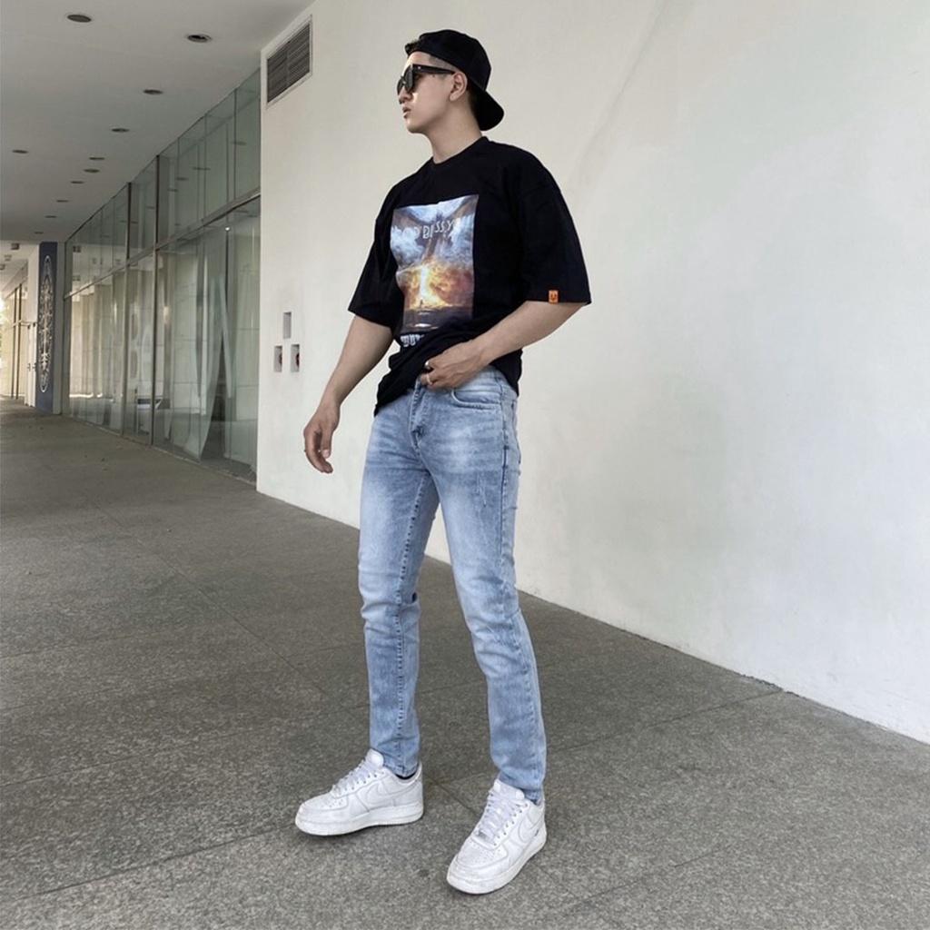 Quần jean nam xanh co giãn 4 chiều xước nhẹ cao cấp chất bò denim dáng ôm slimfit skinny hàng VNXK Pon.mens