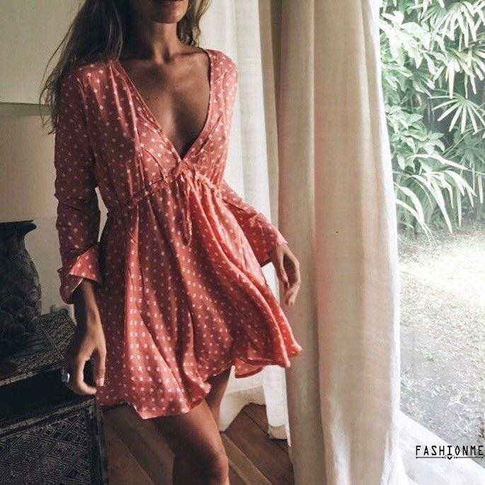 ღ𝓂ℰNEW Hot fashion Women´s Summer Vintage Boho Long Sleeve Dress Party Beach Dress Floral Sundress