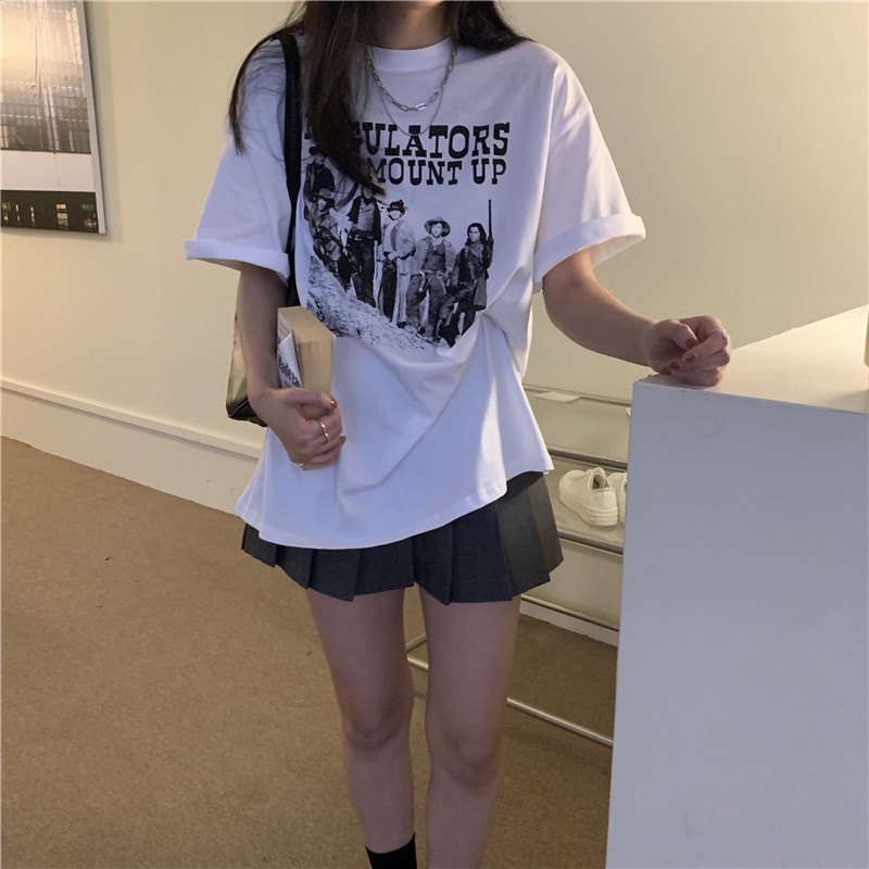 IELGY  IELGY Áo Thun Ngắn Tay Dáng Rộng Thời Trang retro Mỹ Cho Nữ