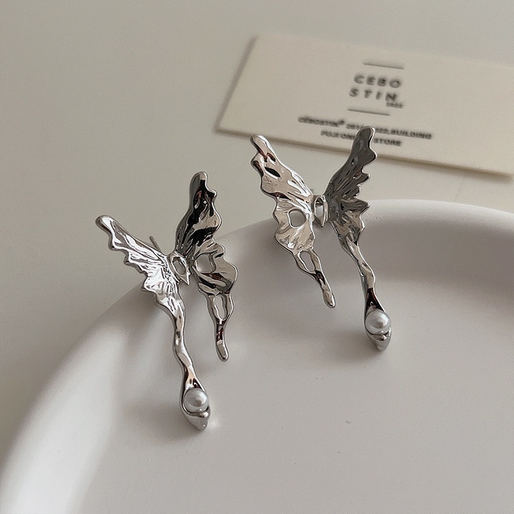 Bông Tai Dạng Lỏng Hình Bướm Đính Ngọc Trai Phong Cách Harajuku 19A1738