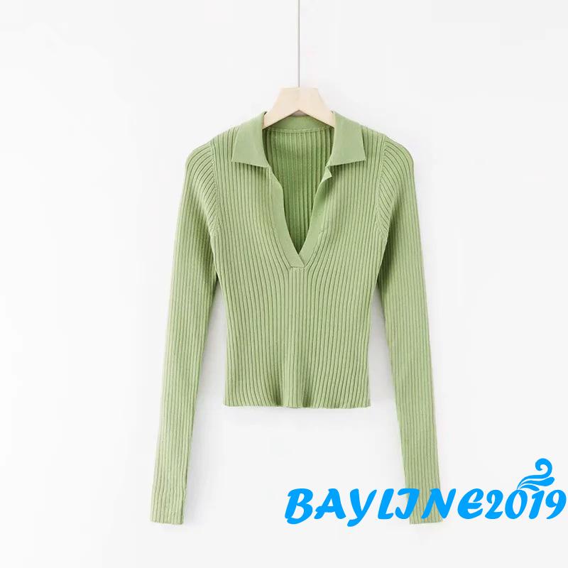 Áo croptop dệt kim tay dài màu trơn thời trang cho nữ