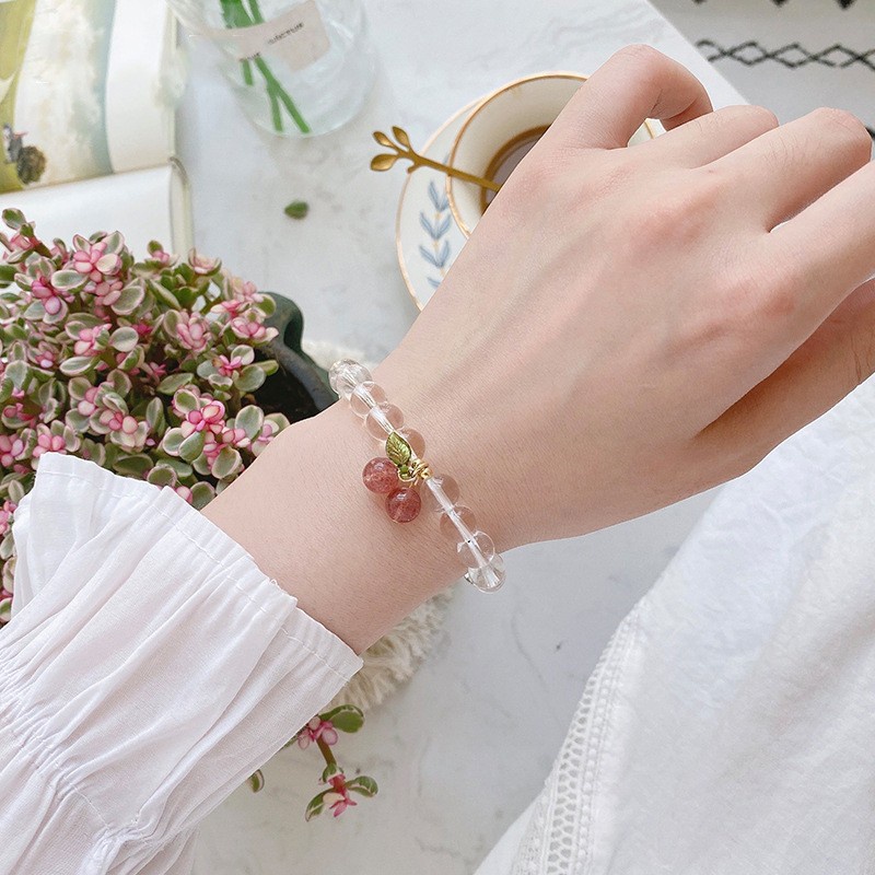 Vòng tay cô gái dễ thương Vòng tay anh đào Vòng tay pha lê trắng Vòng tay pha lê