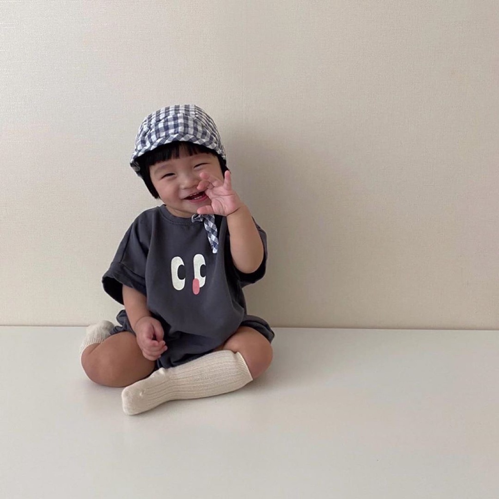 Áo Liền Quần Ngắn Tay In Hình Đôi Mắt Dễ Thương Cho Bé