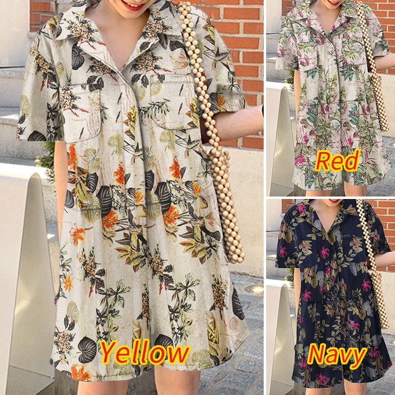 Áo liền quần nữ ZANZEA tay ngắn cổ bẻ in họa tiết thời trang