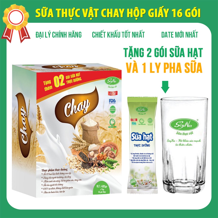 Sữa Chay SoyNa dạng hộp giấy tiện dụng 16 gói 480gr chính hãng tặng kèm 2 gói sữa hạt và 1 ly pha sữa