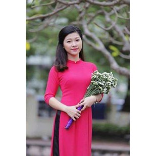 Áo dài trơn hồng sen cổ v (cả bộ)