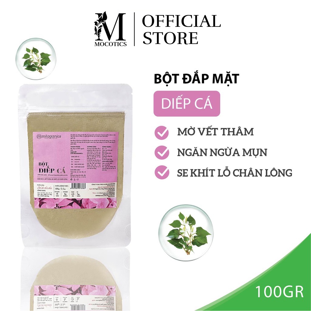 Bột Diếp Cá Nguyên Chất Đắp Mặt Nạ Giúp Ngừa Mụn, Mờ Vết Thâm, Se Khít Lỗ Chân Lông Mocotics 100g (Túi Zip)