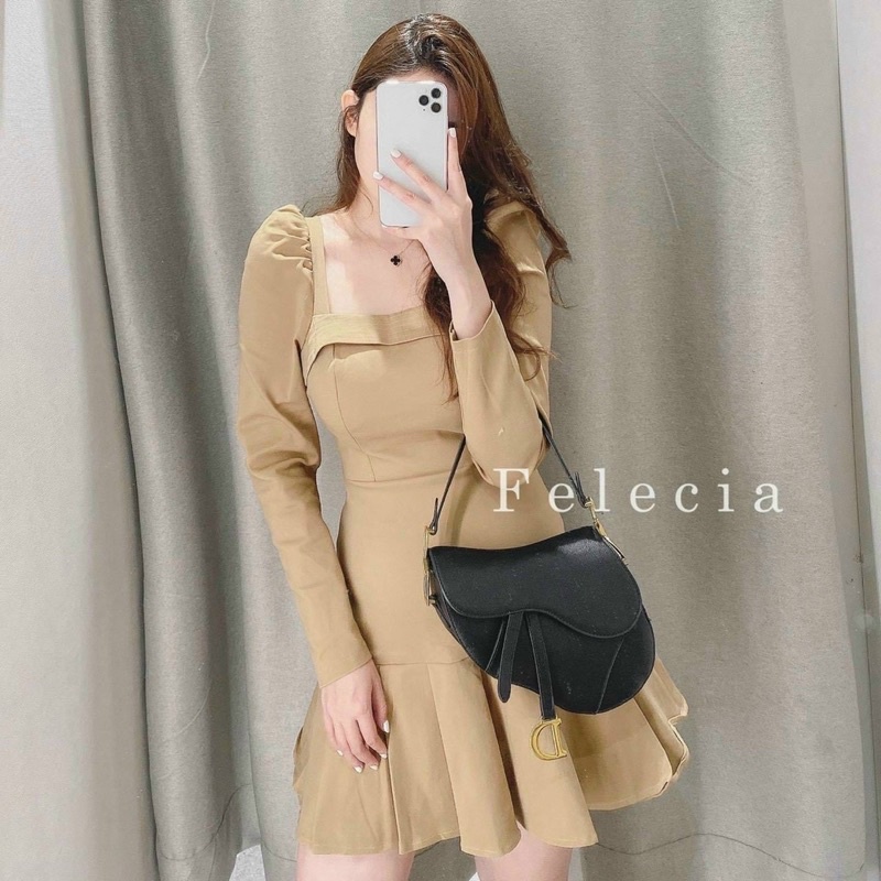 Đầm nude tay dài xếp li