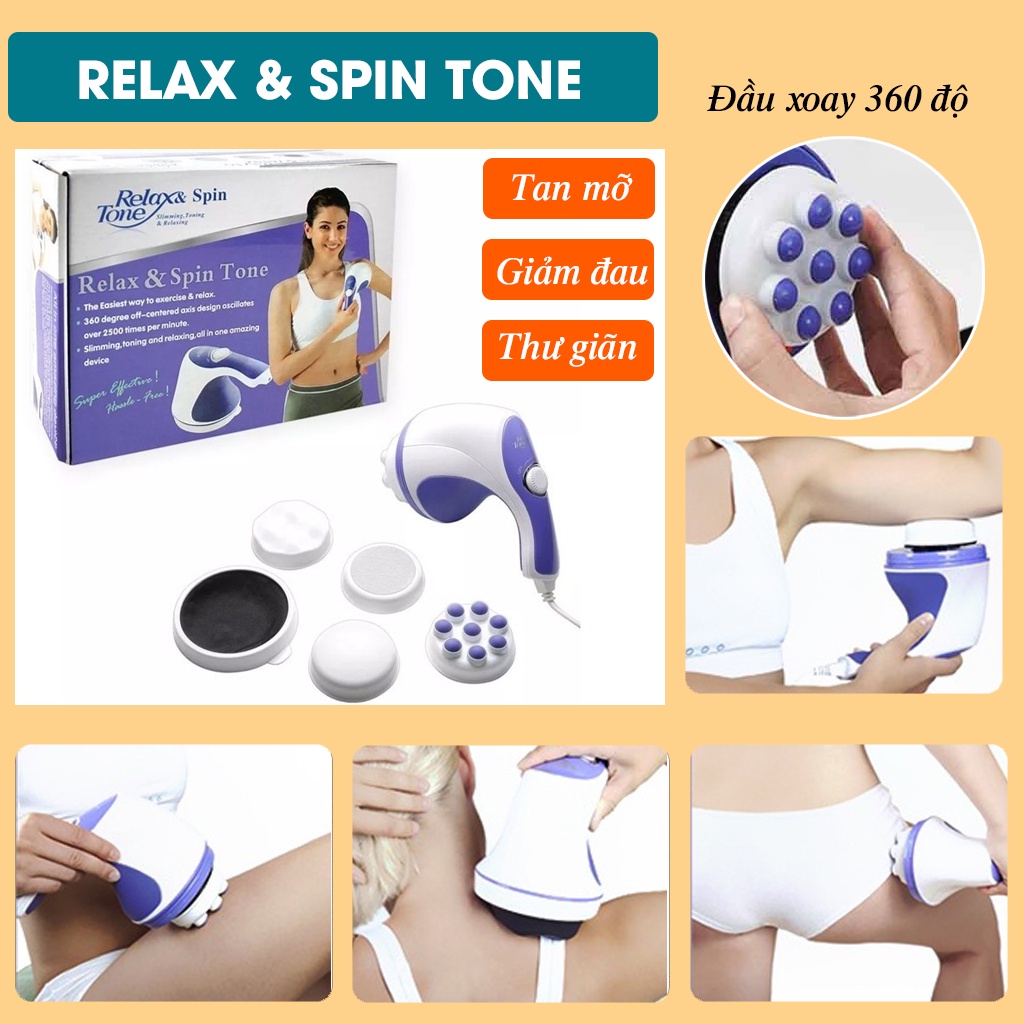 Máy Massa Đấm Lưng Thế Hệ Mới Relax &amp; Spin Tone, máy massage cầm tay 5 đầu đánh, giảm nhức mỏi cơ thể, giảm mỡ, thon gọn