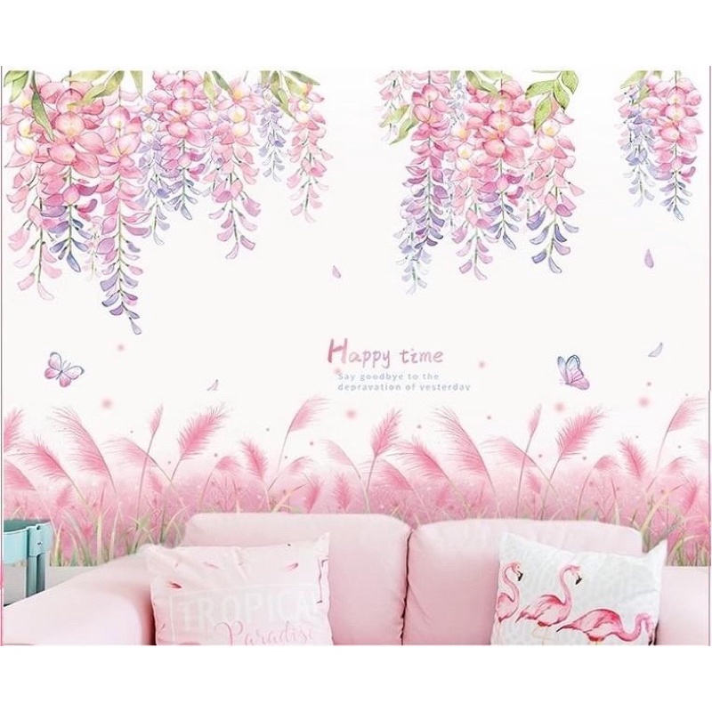 Decal dán tường mẫu Combo TÁN HỒNG + CỎ LAU ( kt 1m3 cao 1m1)