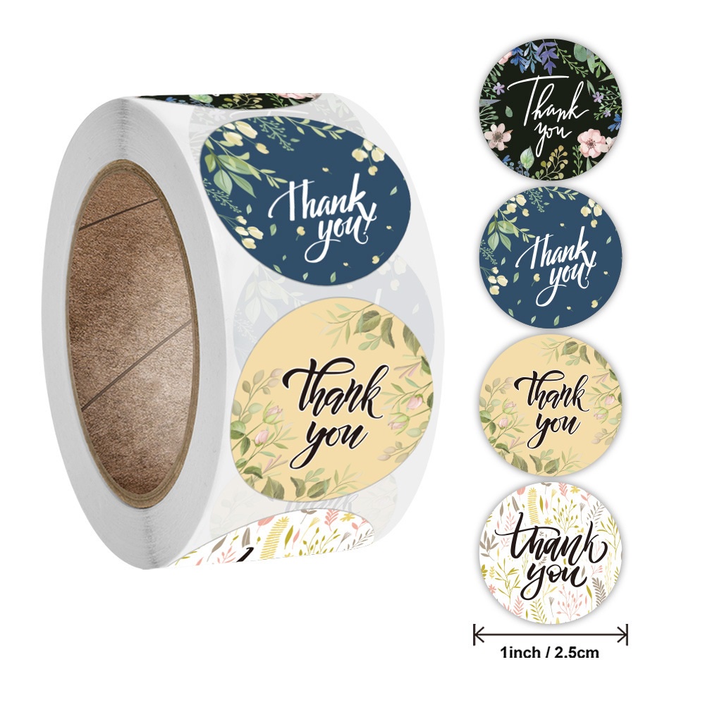 Cuộn 500 nhãn dán cảm ơn, sticker thanh you, tem thank you, hoa xanh nhã nhặn, cực đẹp