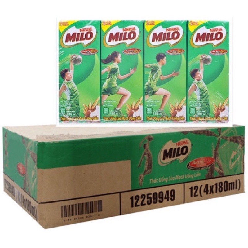 Thùng sữa Milo lúa mạch ít đường/ Có đường 180ml x48 hộp