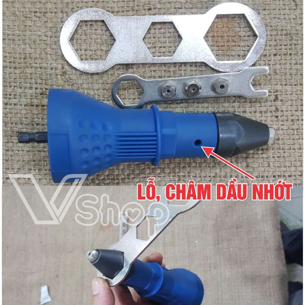 Dụng cụ, bấm đinh tán, rút ri vê, dùng cho máy khoan, máy bắn vít