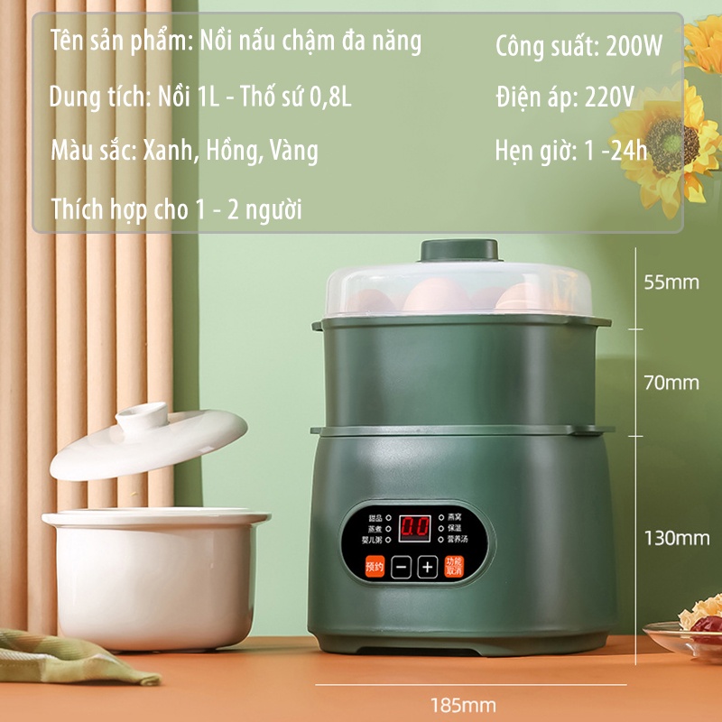 Nồi nấu cháo chậm Changhong - Nồi chưng yến hầm cách thủy đa năng dung tích 1L lòng nồi bằng sứ VT164