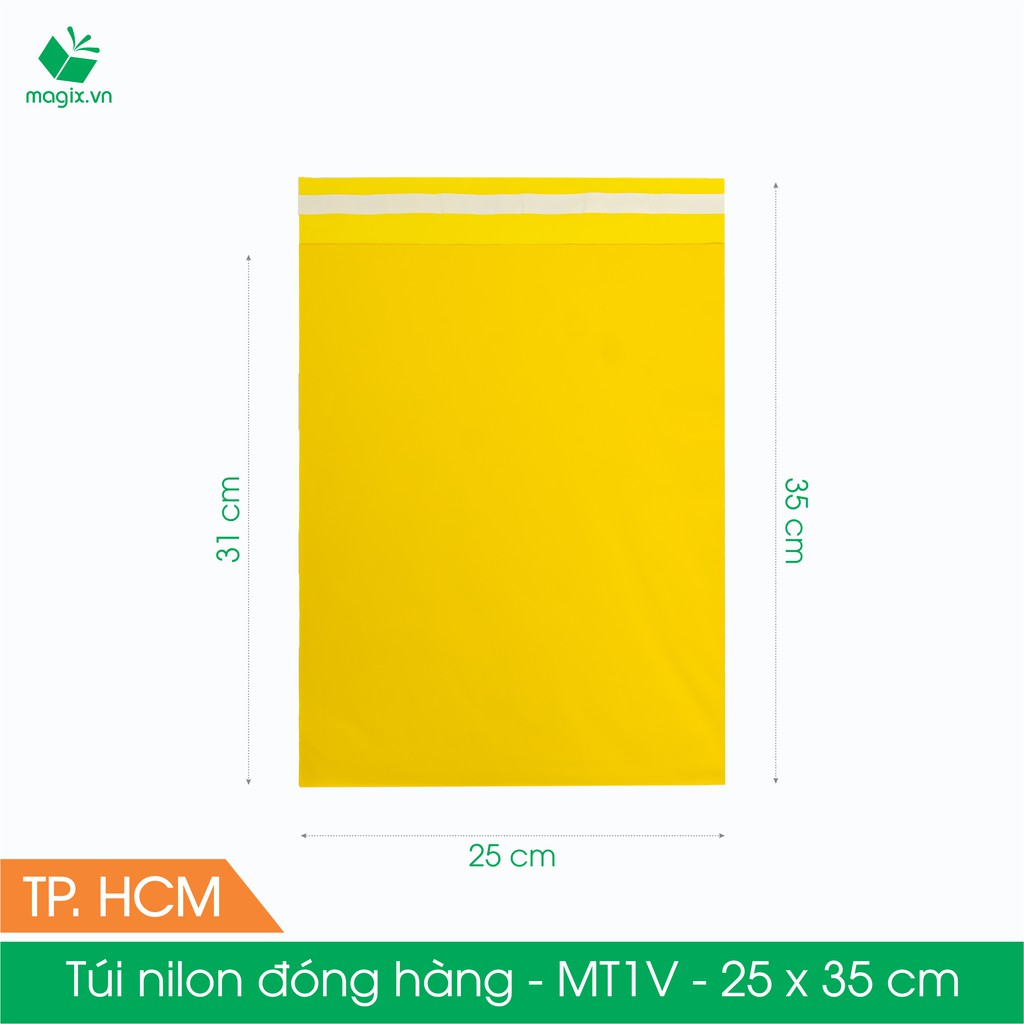 MT1V - 25x35 cm - Túi nilon gói hàng - 100 túi niêm phong đóng hàng màu vàng