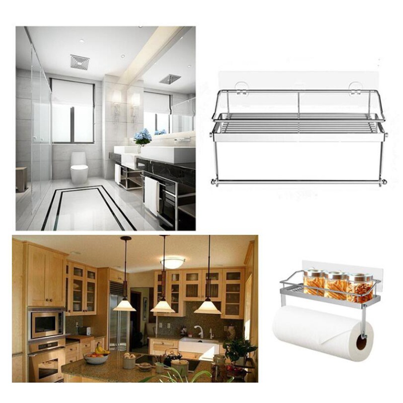 Adhesive Bathroom Shelf Shower Basket Shelf Kitchen Organizer Rack
