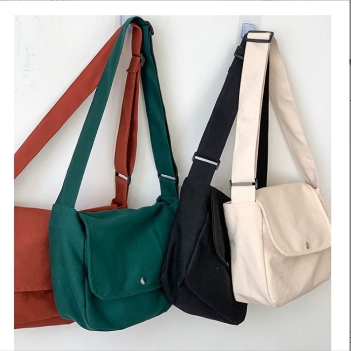 Túi vải tote canvas nữ đeo chéo unisex ulzzang basic trơn Hàn Quốc siêu xinh đi học