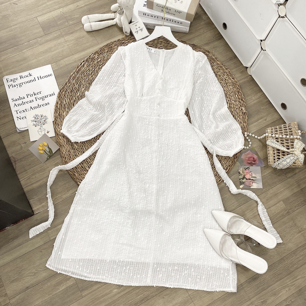 Váy ren bi 2 lớp đính ngọc,đầm dáng maxi cổ V in hoa, hàng thiết kế đẹp dáng dài,quà tặng 1dây tóc -Minxy shop