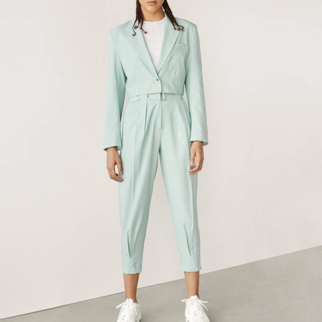 Bill Đức - Áo blazer Bershka sale auth new tag cao cấp chính hãng crop top lửng ngắn có lót 2 lớp độn vai xanh mint bsk