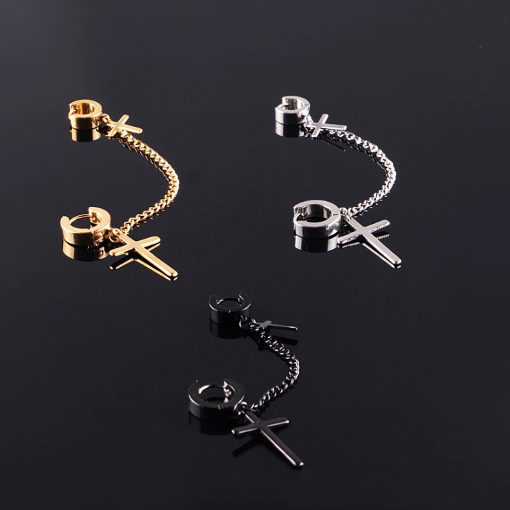 Bông Tai Xích Thánh Giá Đeo 2 Lỗ Titan Ko Rỉ TT 2010