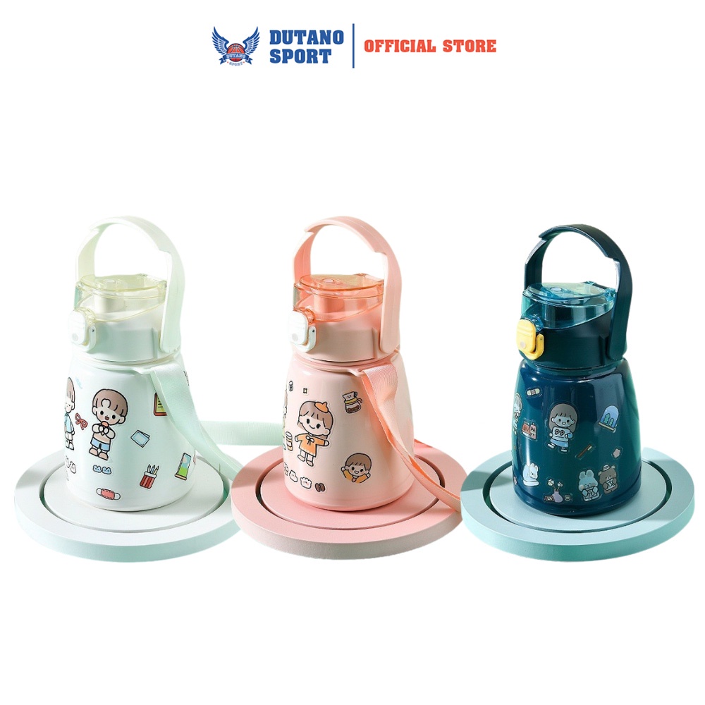 Bình Đựng Nước Dễ Thương Giữ Nhiệt Có Ống Hút Quai Xách Đỡ Điện Thoại Tiện Lợi 850ML