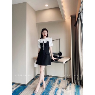 Váy đen hàn pha cổ trắng tiểu thư C'est la vie