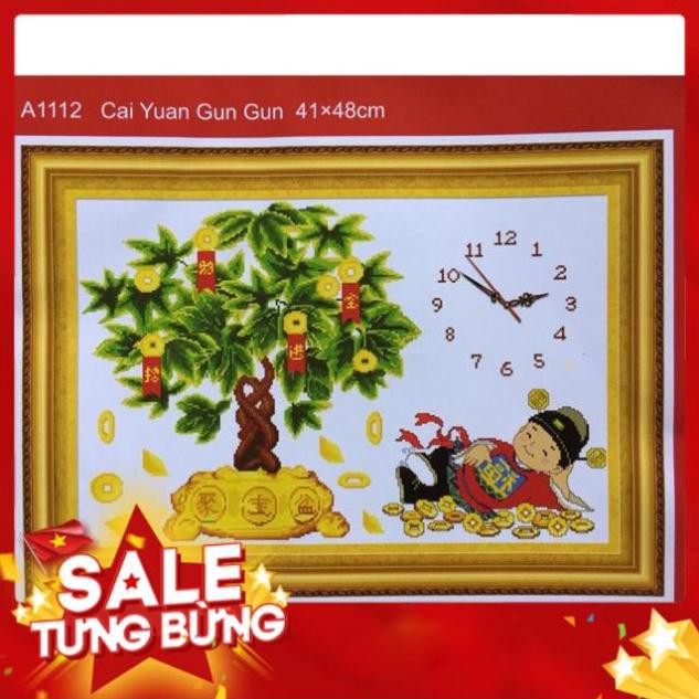 FreeShip 150K Tranh thêu chữ thập Đồng Hồ Thần Tài A1112 (41x48cm) chưa thêu
