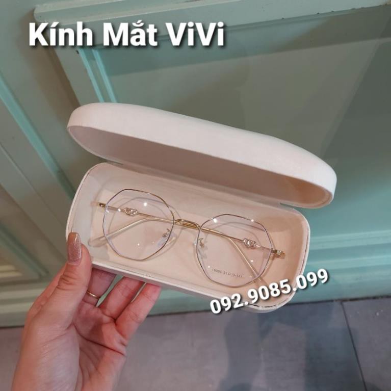 Gọng kính cận kim loại lục giác trái tim - Kính thời trang 0 độ hàn quốc