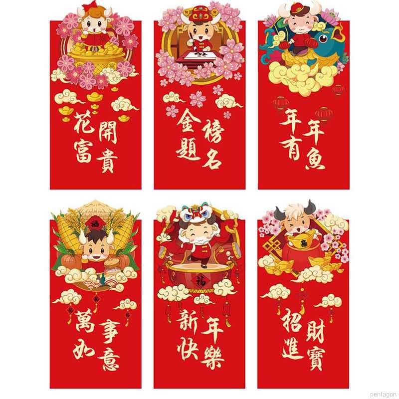 Set 6 Bao Lì Xì Năm Mới Màu Đỏ Đáng Yêu