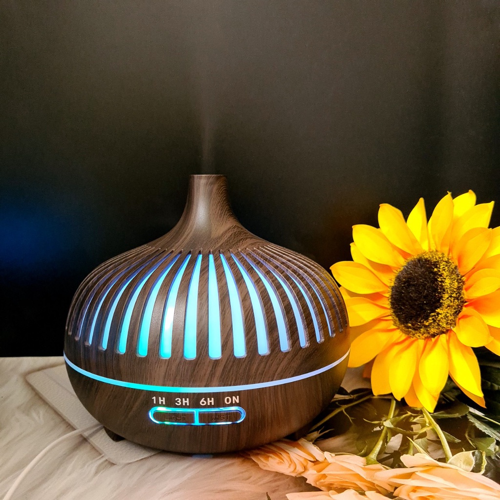 Máy xông tinh dầu Loa Bluetooth có đèn led 7 màu cổ cao lưới 500ml kèm điều khiển - Diffuser Lux